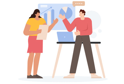 Man And Woman Discussing Data In The Office - Illustrations d11242201
