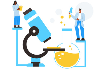 Man And Woman Experimenting With Laboratory Funnels And Microscope - Illustration d11042216