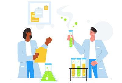 Man And Woman In Trial Phase Using Test Tubes And Beakers - Illustration d11042210