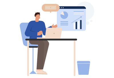 Man Having A Virtual Seminar In The Office With A Laptop - Illustrations d11242209