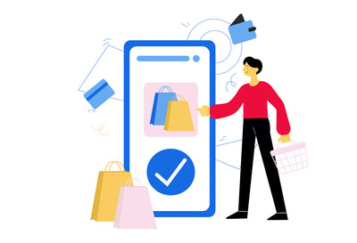 Man Purchasing Bags Online With A Mobile Phone - Illustrations d11172202