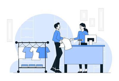 Shopping in Person Outline Illustration