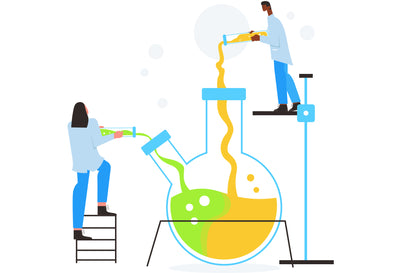 Two People Experimenting With Chemicals And Beakers - Illustration d11042212