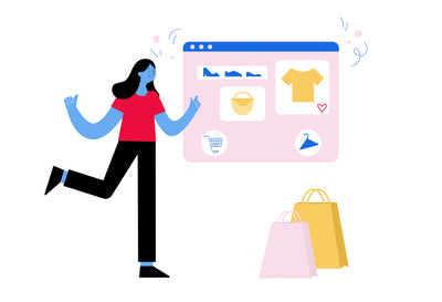 Woman Adding Bag Shoes And Shirt To Her Online Cart - Illustrations d11172206